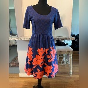 HD in Paris Blue and Orange Patterned Midi Dress Women’s Size S